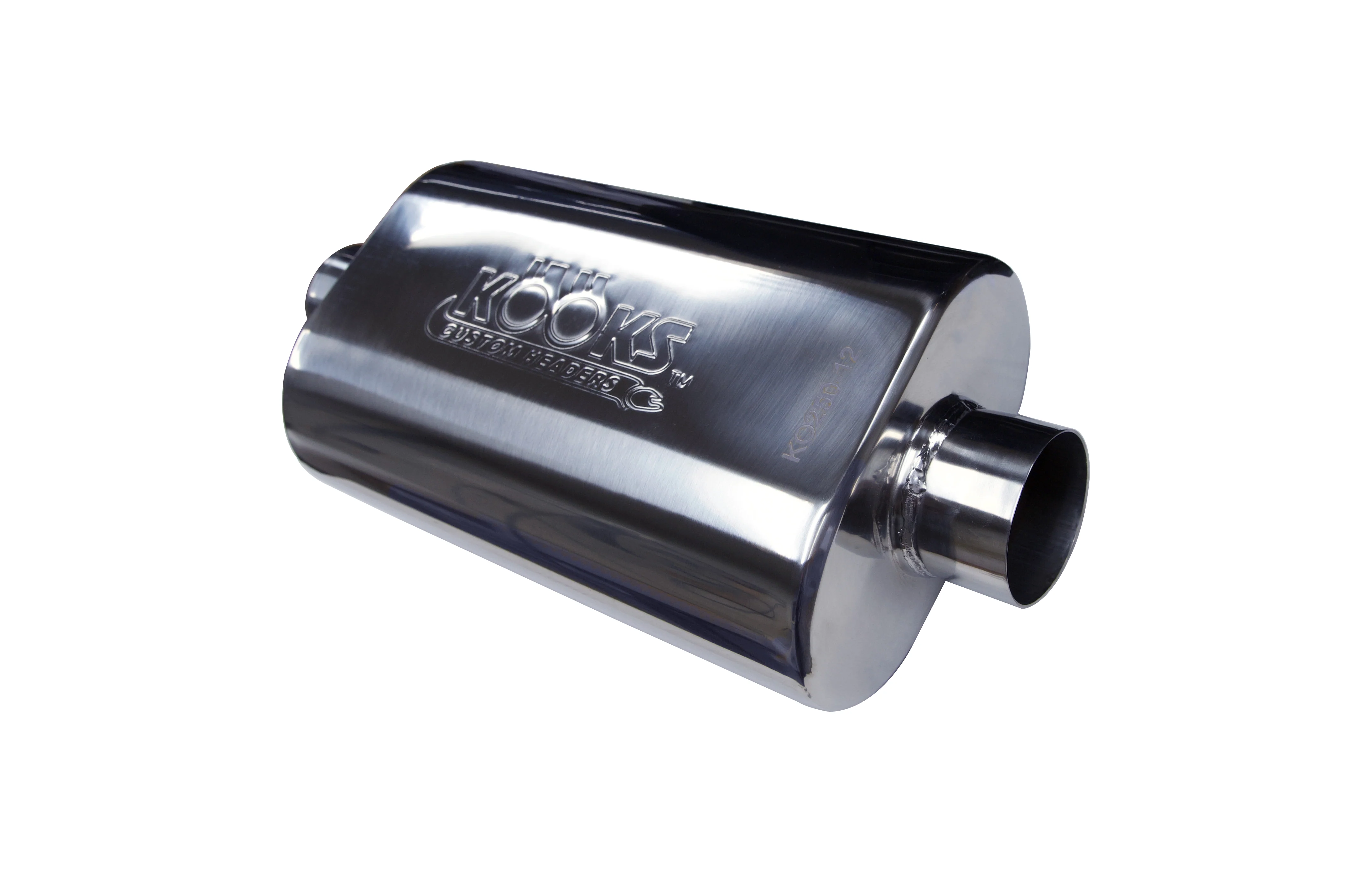 2-1/2" Oval Center/Center Muffler 12" Long Body . Polished Stainless Steel. - Image 2