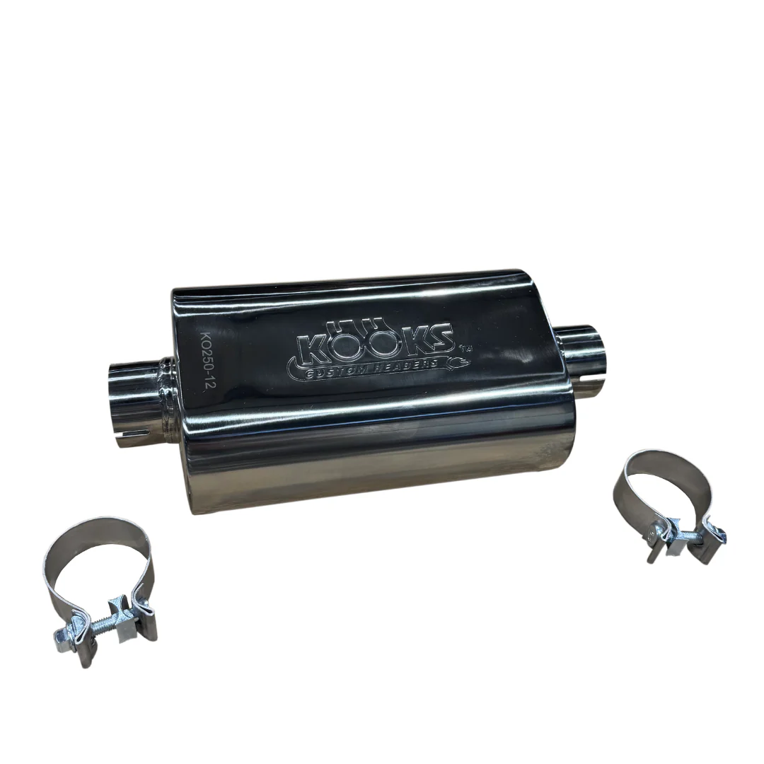 2-1/2" Oval Clamp In Muffler 12" Long Body . Polished Stainless Steel.