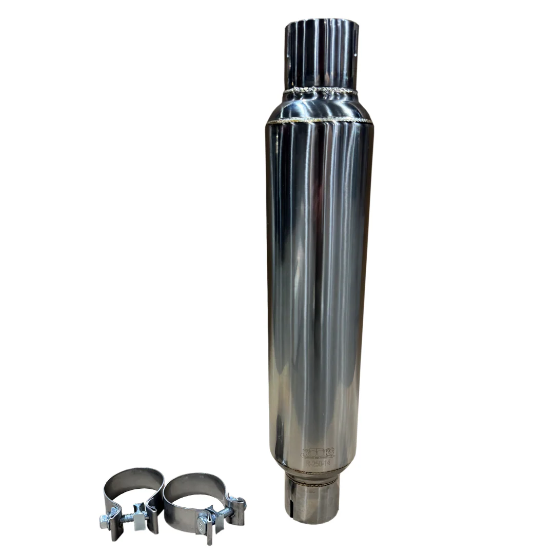 2-1/2" Round Clamp In Muffler 14" Long. Polished Stainless Steel. - Image 2