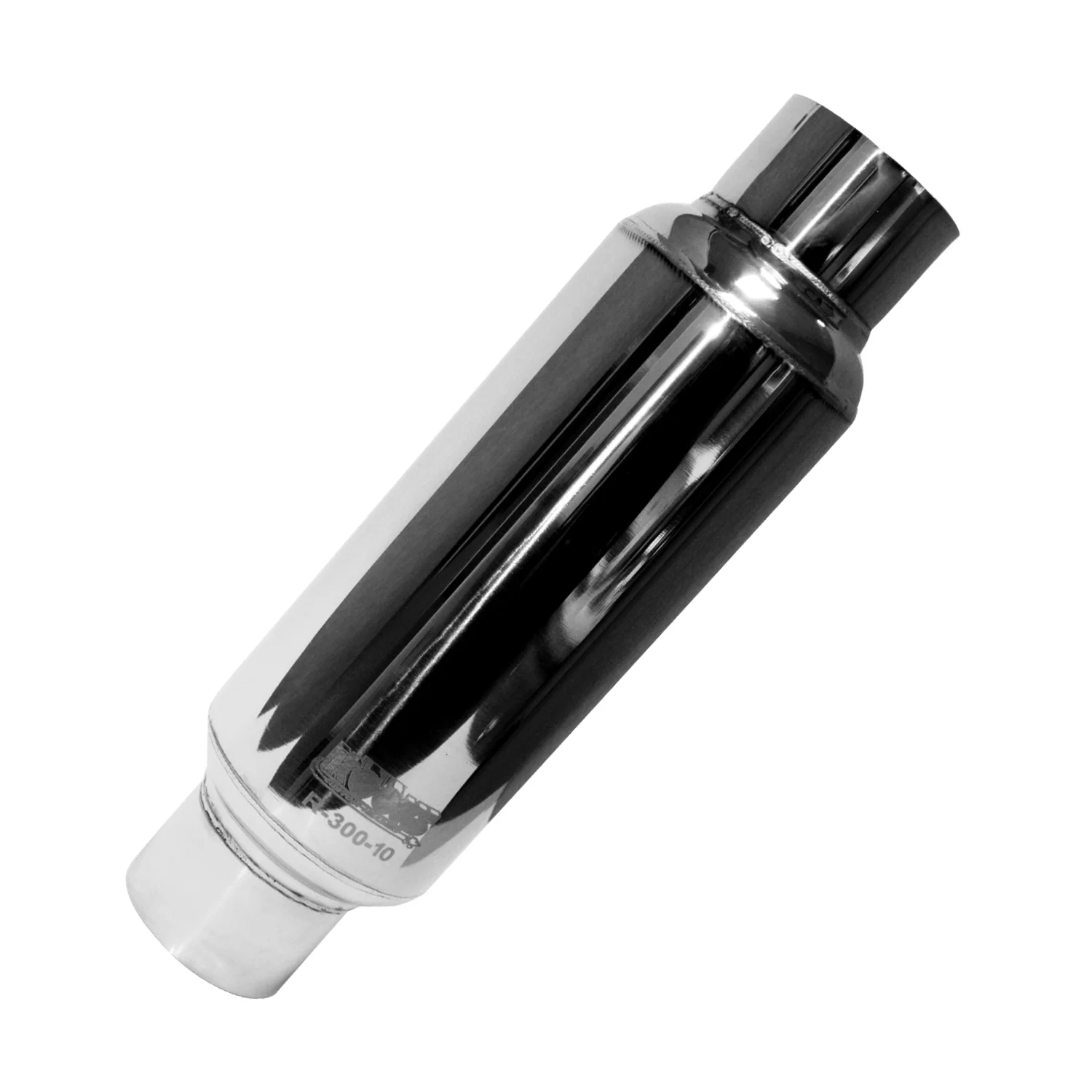 3” Round Muffler 10” Long Body. Polished Stainless Steel.