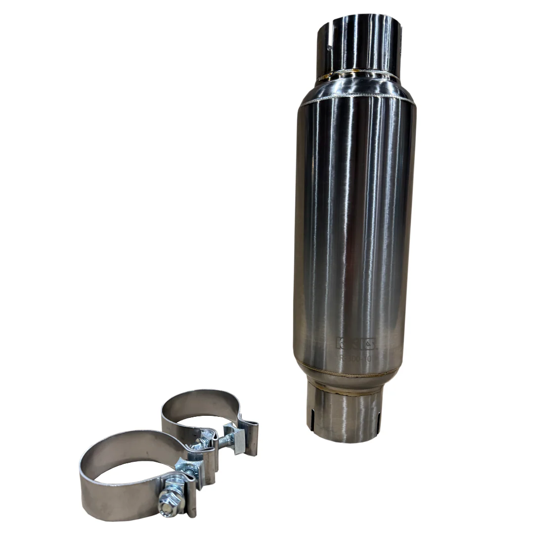 3” Round Clamp In Muffler 10” Long Body. Polished Stainless Steel. - Image 2